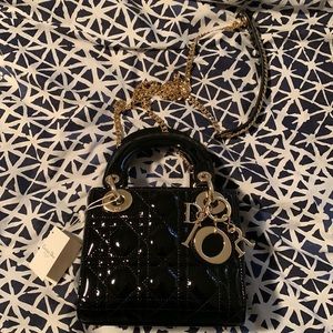 Mini Lady patent leather top handle bag